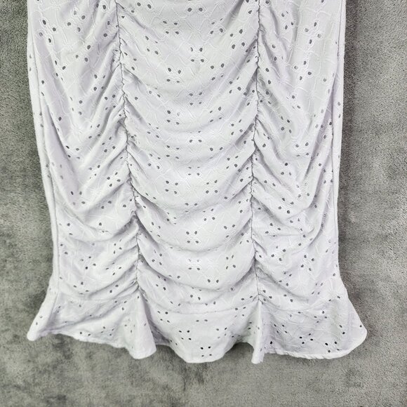 Junior's White Almost Famous Eyelet Mini Dress Ruched Short Sleeves Lined L - Picture 3 of 11